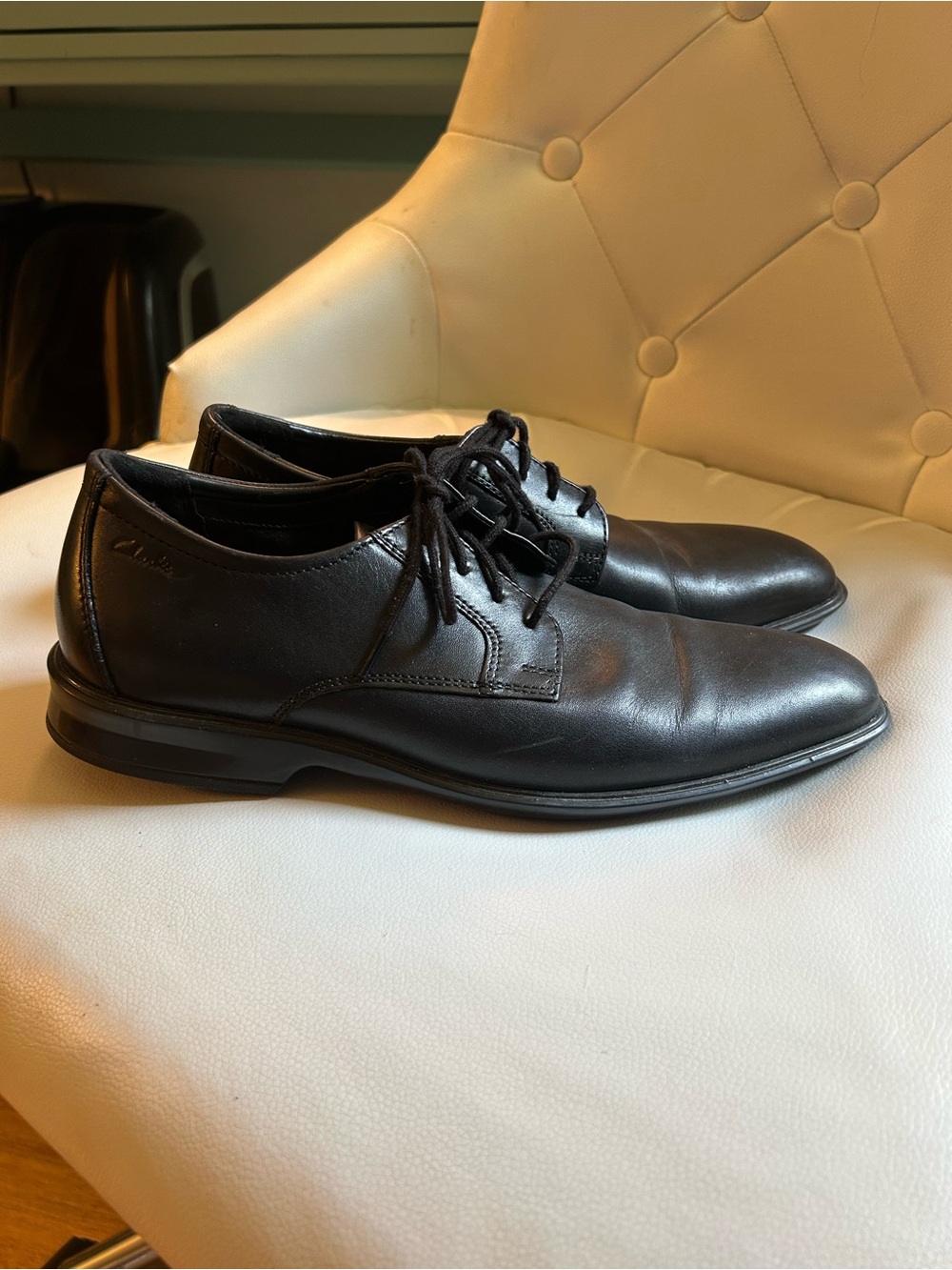 Clarks Black Leather Lace-Up Oxford Dress Shoes